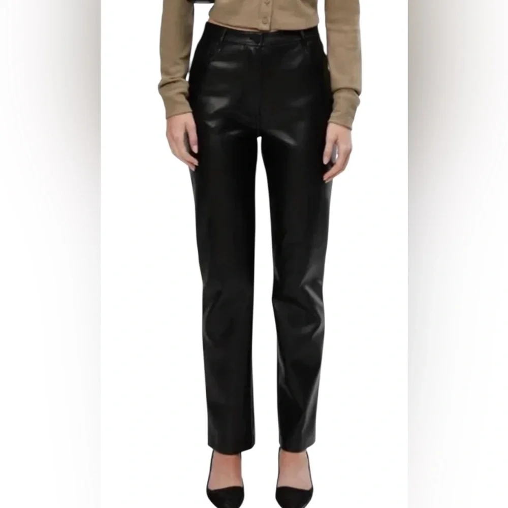 NWOT OAK + FORT Black Leather Pants - Picture 1 of 11